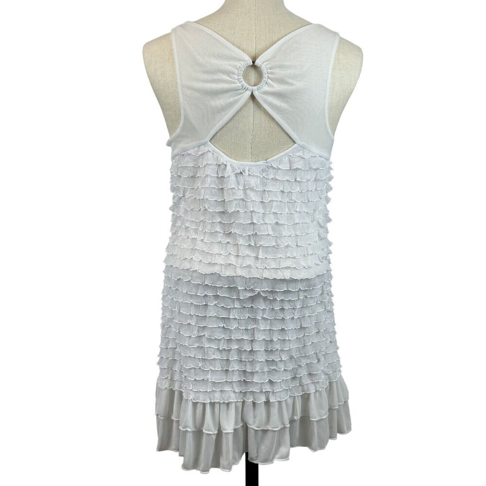 Volume One Sleeveless Mini Dress Womens XL White Ruffled Square Neck Keyhole NWT - Picture 2 of 14